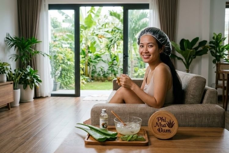 Hỗn hợp ủ tóc từ nha đam tươi và dầu dừa