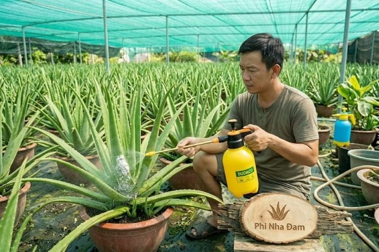 Review bình xịt tưới cây áp suất Dudaco trị rệp sáp cho nha đam