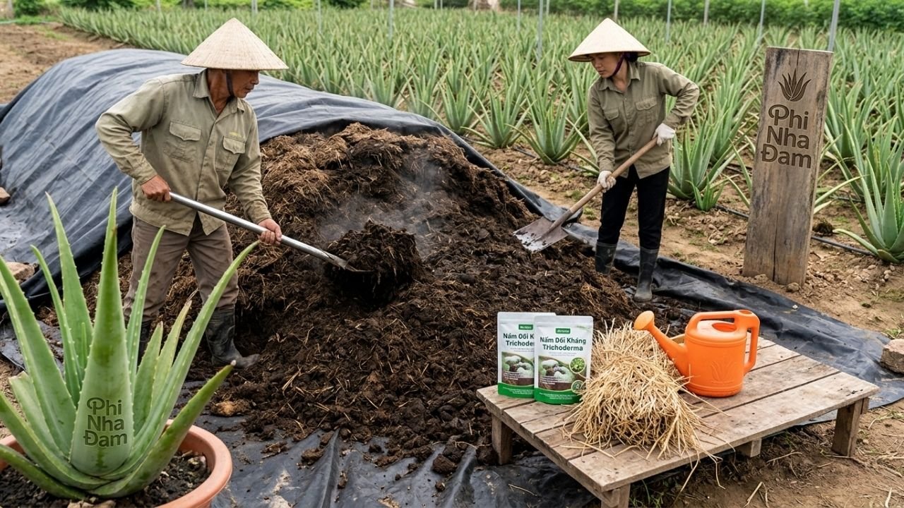 Ủ phân bò bằng nấm Trichoderma cho cây nha đam