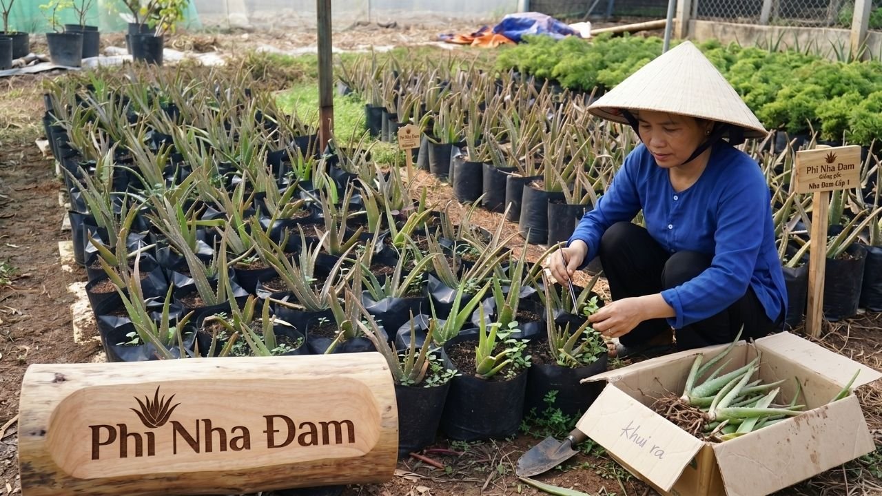 Ươm cây con nha đam Thái vào bầu nhựa đen